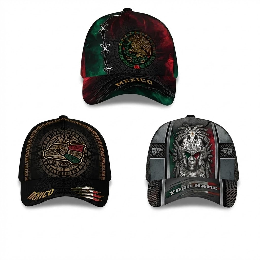 Mexico Aztec Heritage Hat 3-Pack Bundle – Eagle Symbol Calendar + Mexico Flag Eagle Calendar + Warrior Skull Eagle Pride Roots