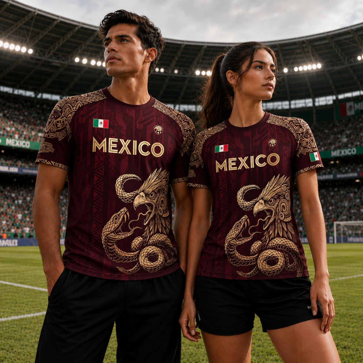 Camiseta de fútbol con la herencia del Águila y la Serpiente Roja Dorada de México