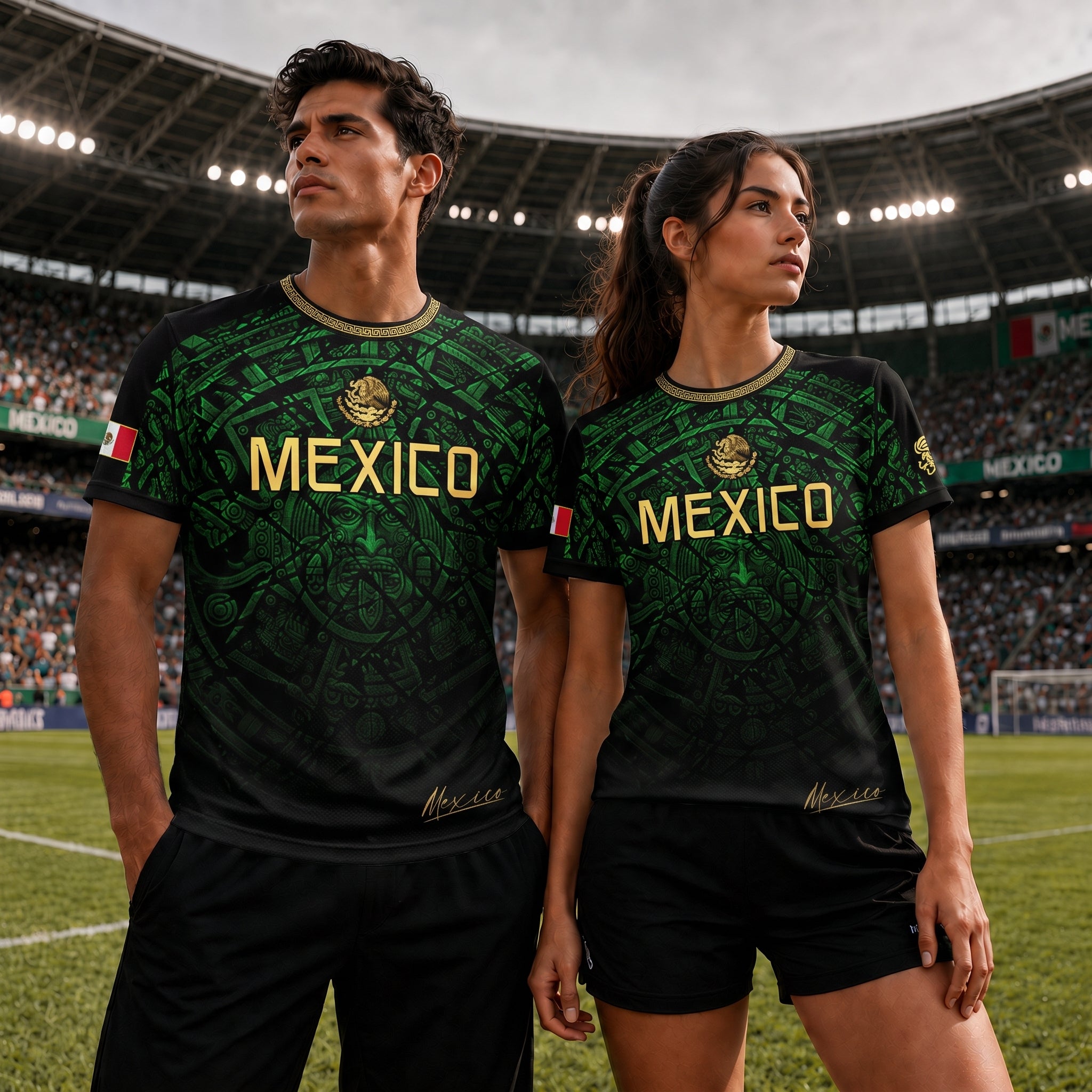 Mexico Soccer Jersey Green Black Aztec Sun Stone - Mexico Fan Heritage Style Shirt For Men, For Women