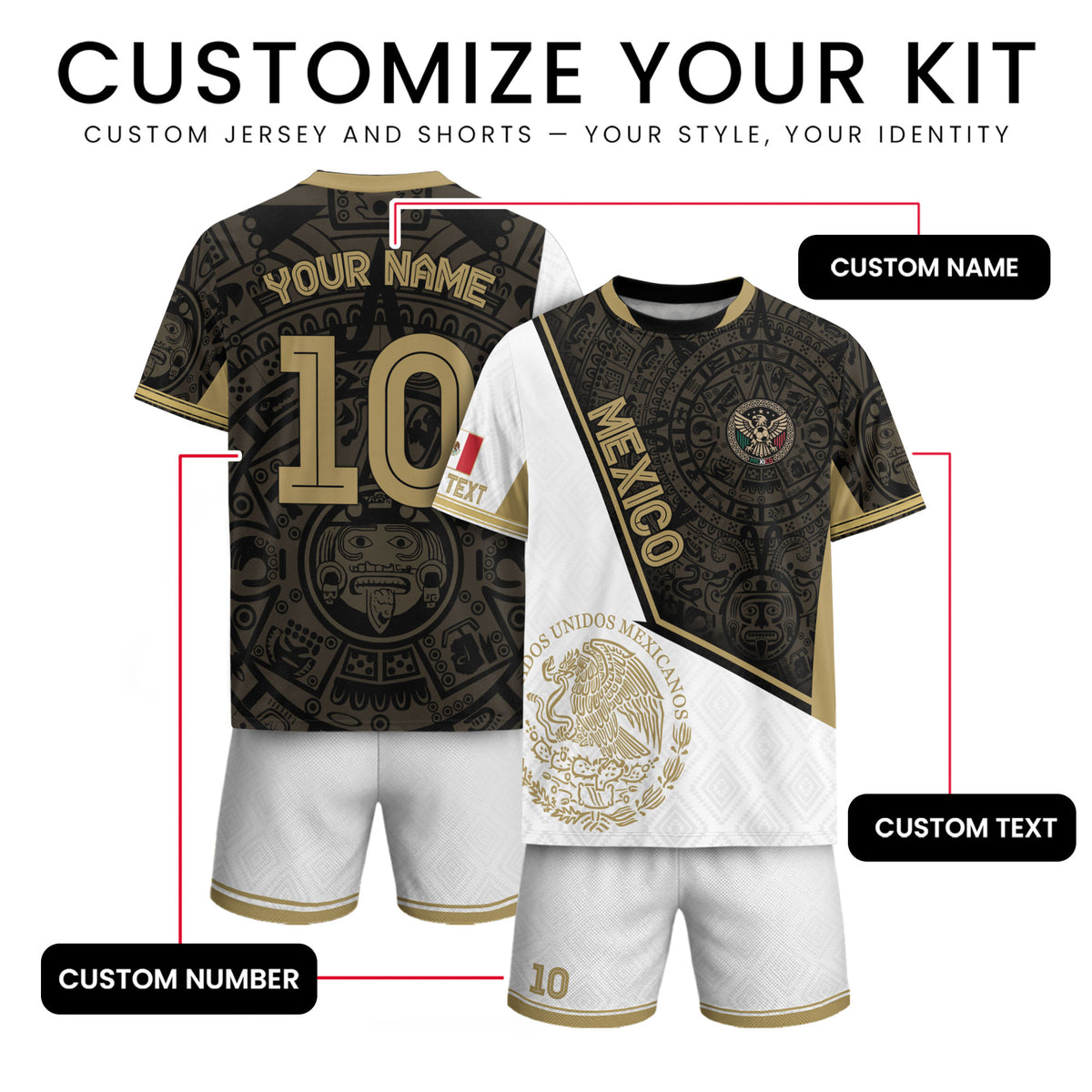 Custom Mexico Soccer Jersey with Name & Number – Aztec Style
