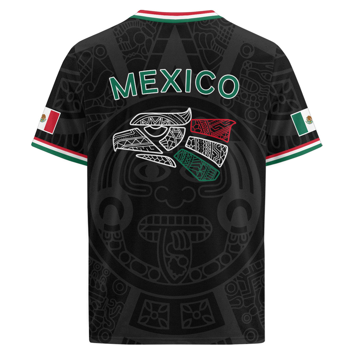 Soccer Jersey Mexico Black Aztec Pattern with Tricolor Accents