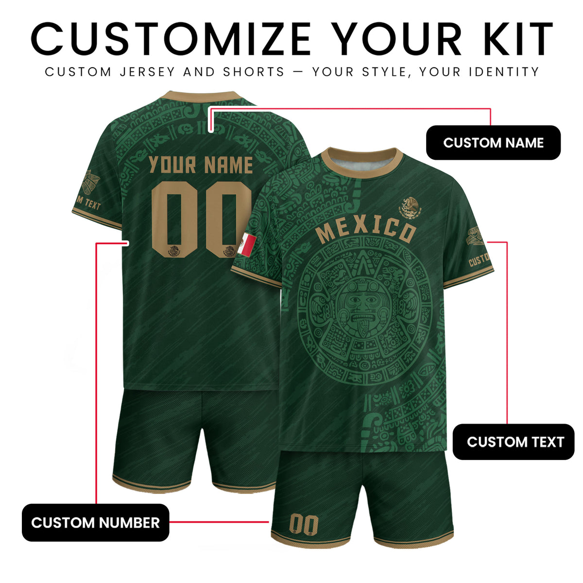 Camiseta de fútbol de México personalizada Calendario Azteca Edición Verde