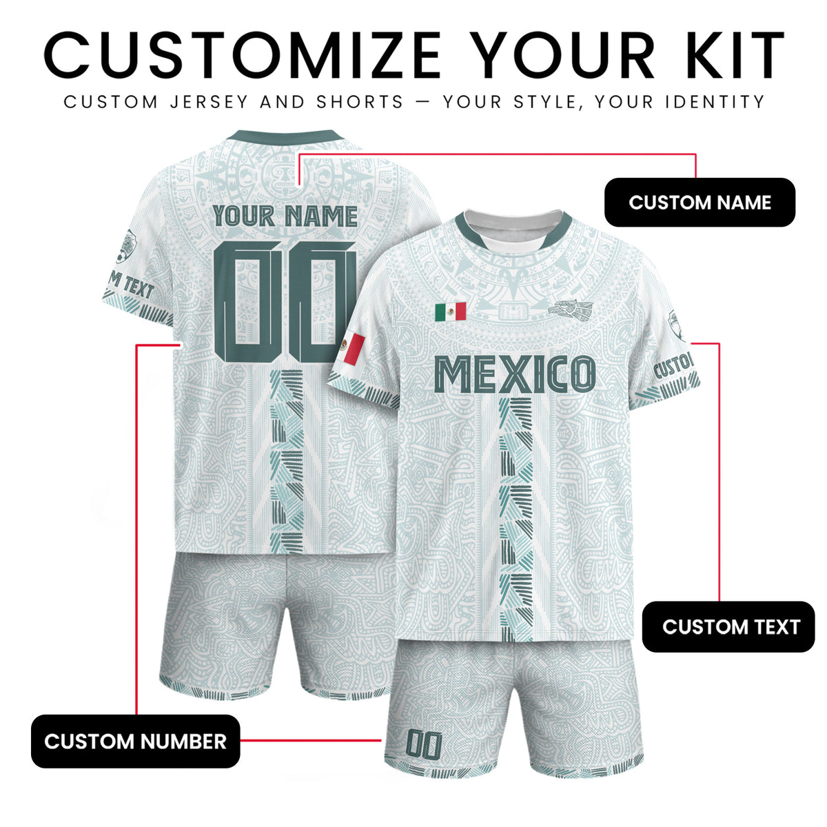Custom Mexico White Aztec Calendar Design Soccer Jersey