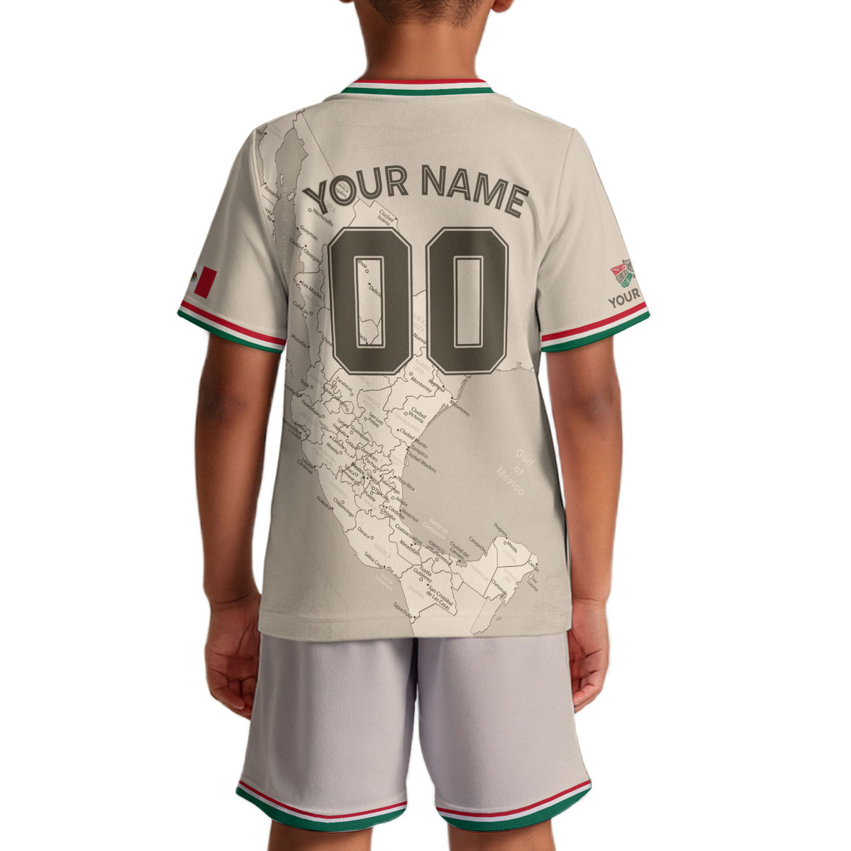Custom Mexico Kids Soccer Jersey Beige Heritage Map Design