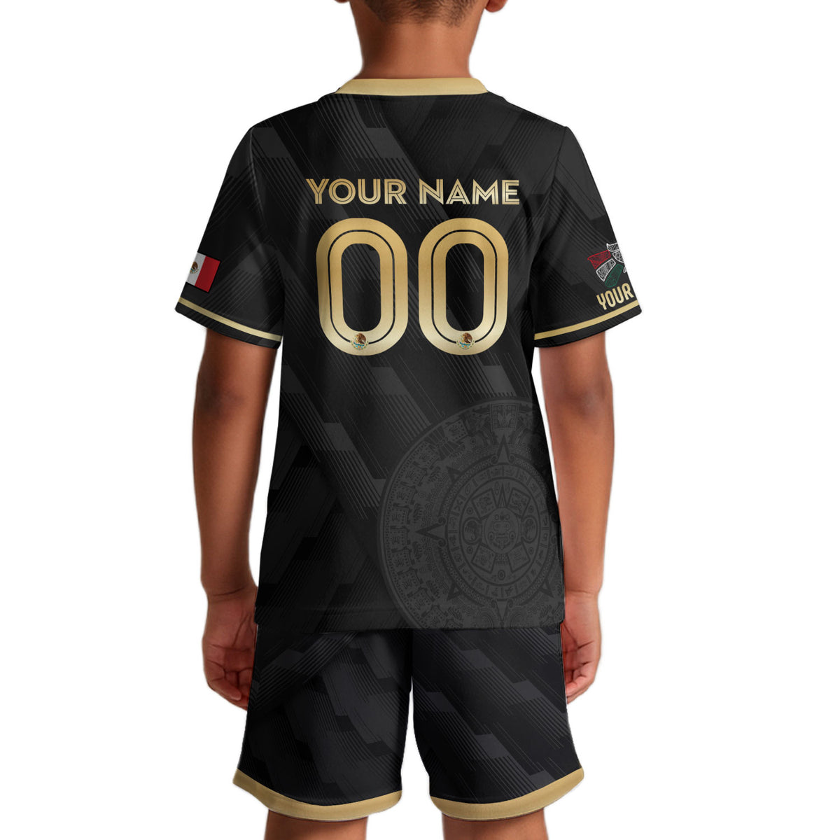 Camiseta de fútbol personalizada de México para niños, diseño clásico negro y dorado