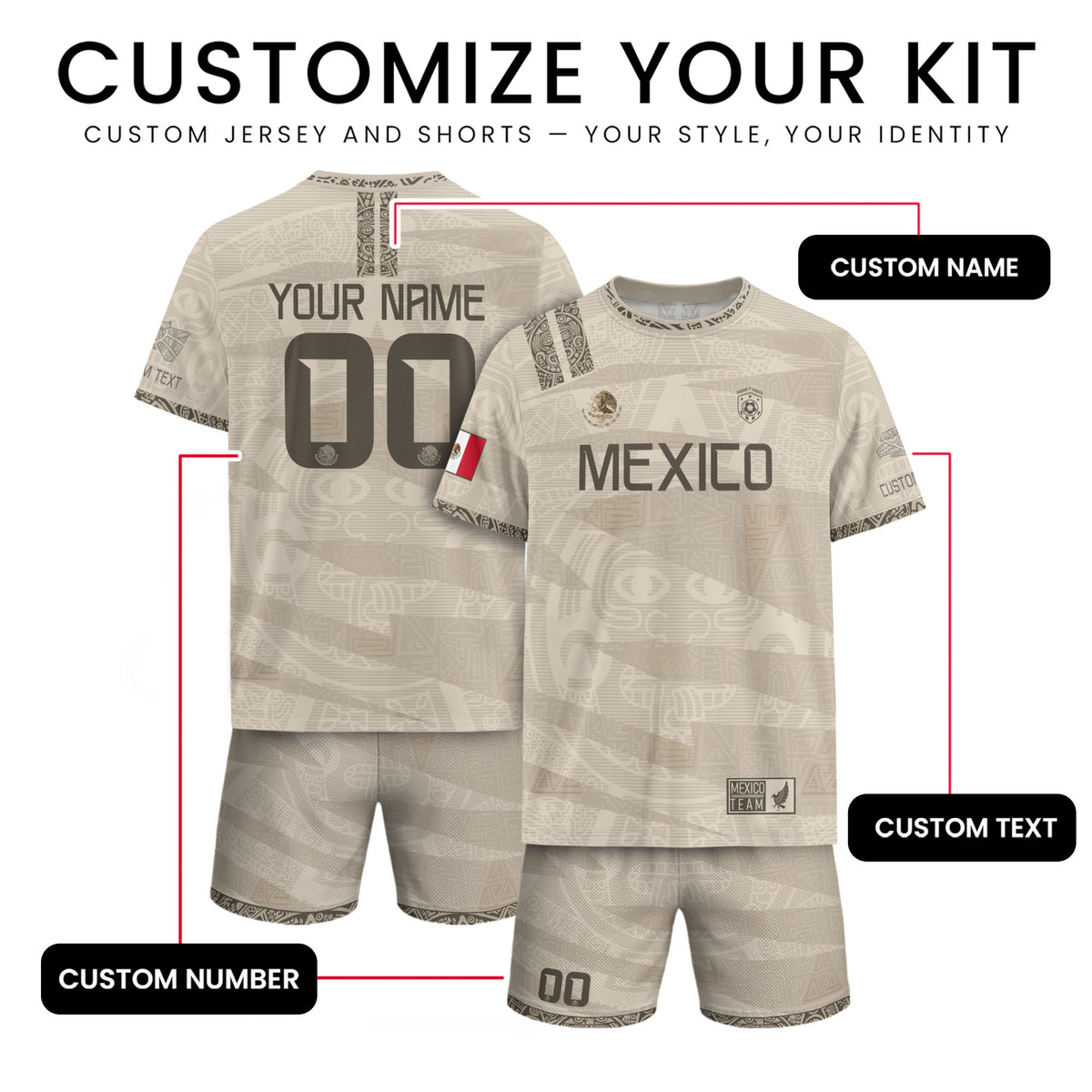 Custom Mexico Beige Aztec Pattern Soccer Jersey