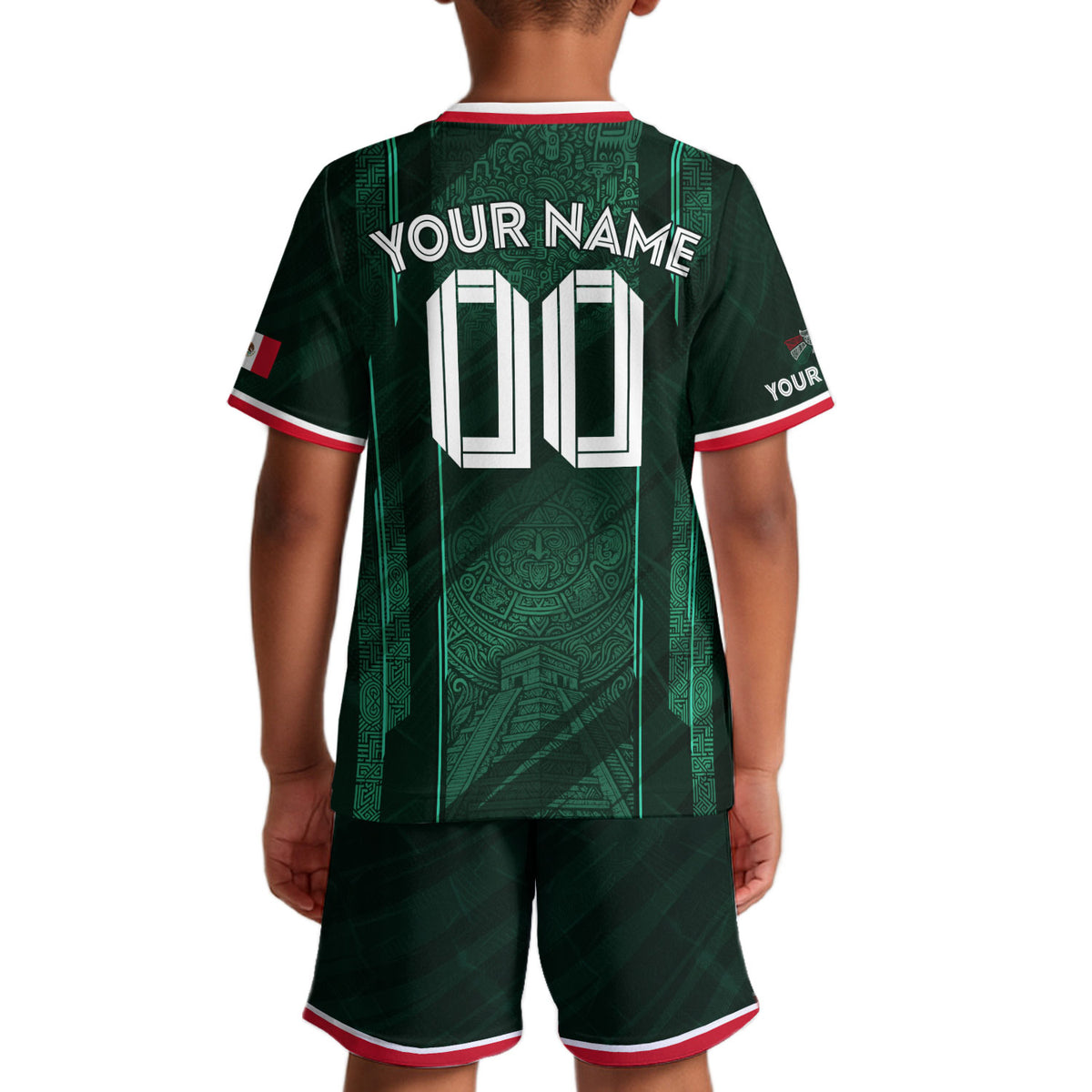 Custom Kids Mexico Soccer Jersey Green Aztec Calendar Design