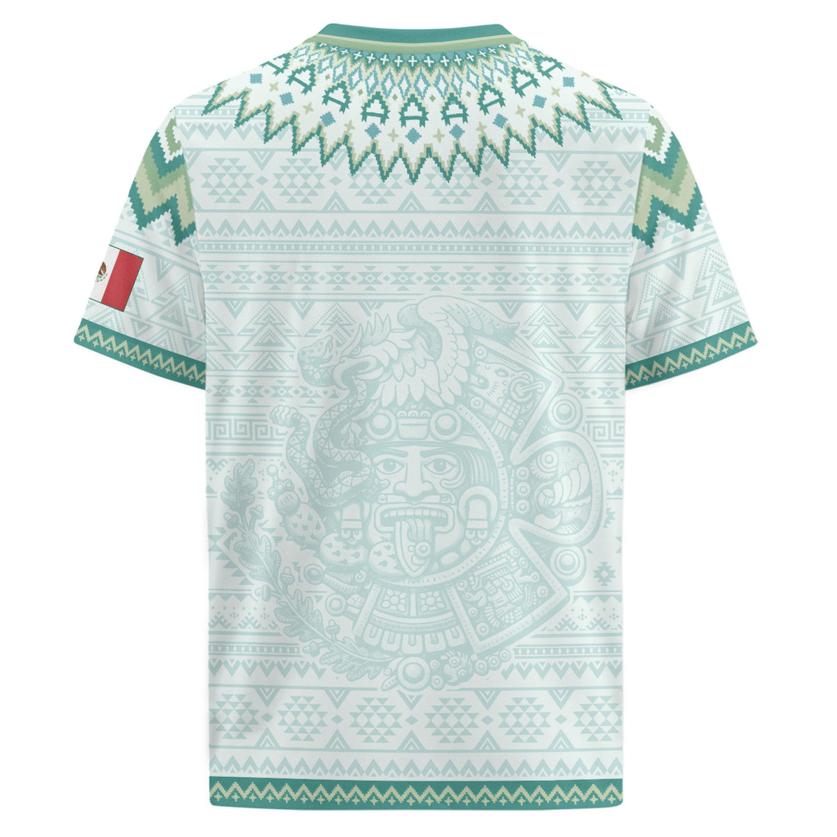 Mexico Soccer Jersey Men Aztec Calendar White Teal Adult Football Shirt Sportswear Tee