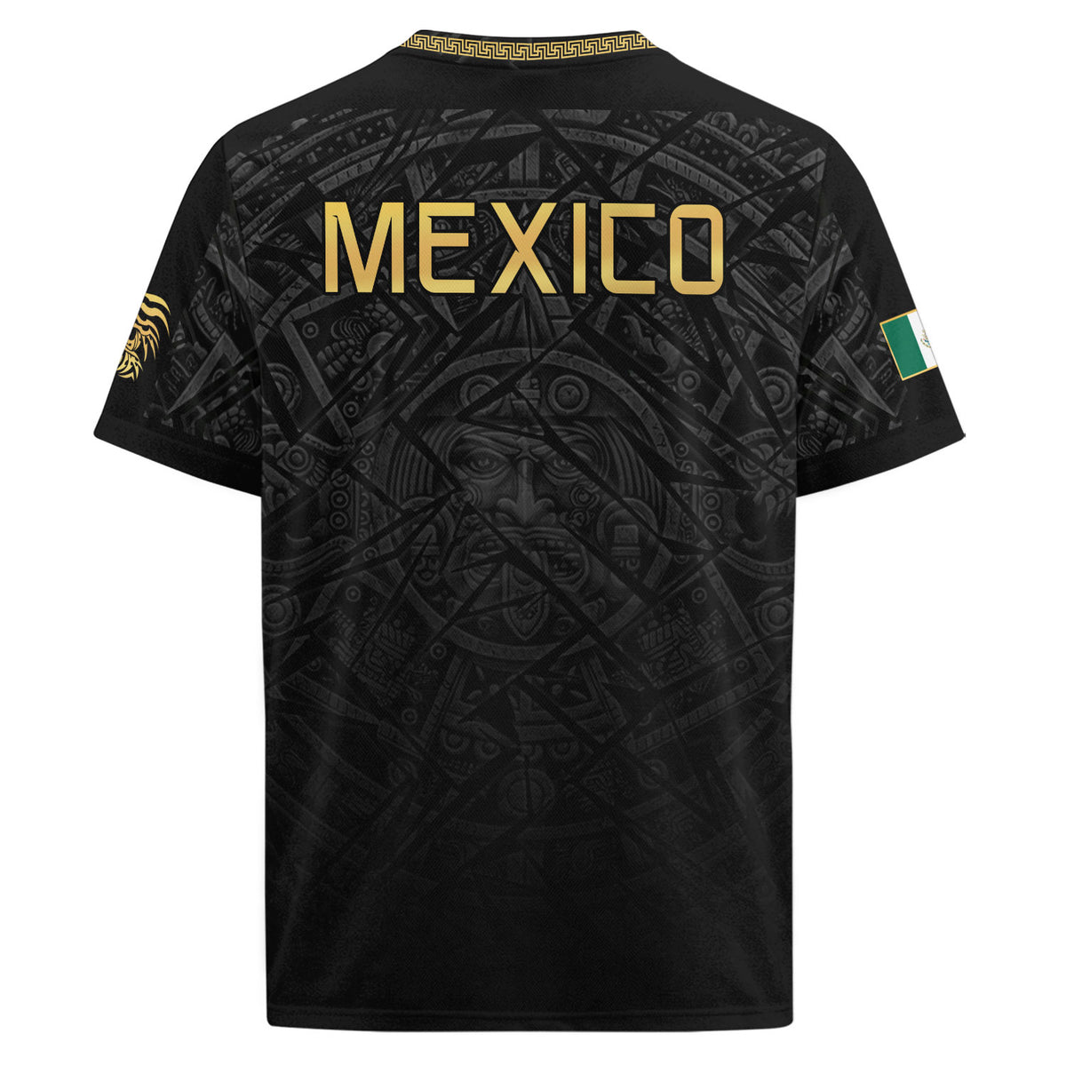 Camiseta de fútbol premium con emblema de águila azteca verde y dorado de México