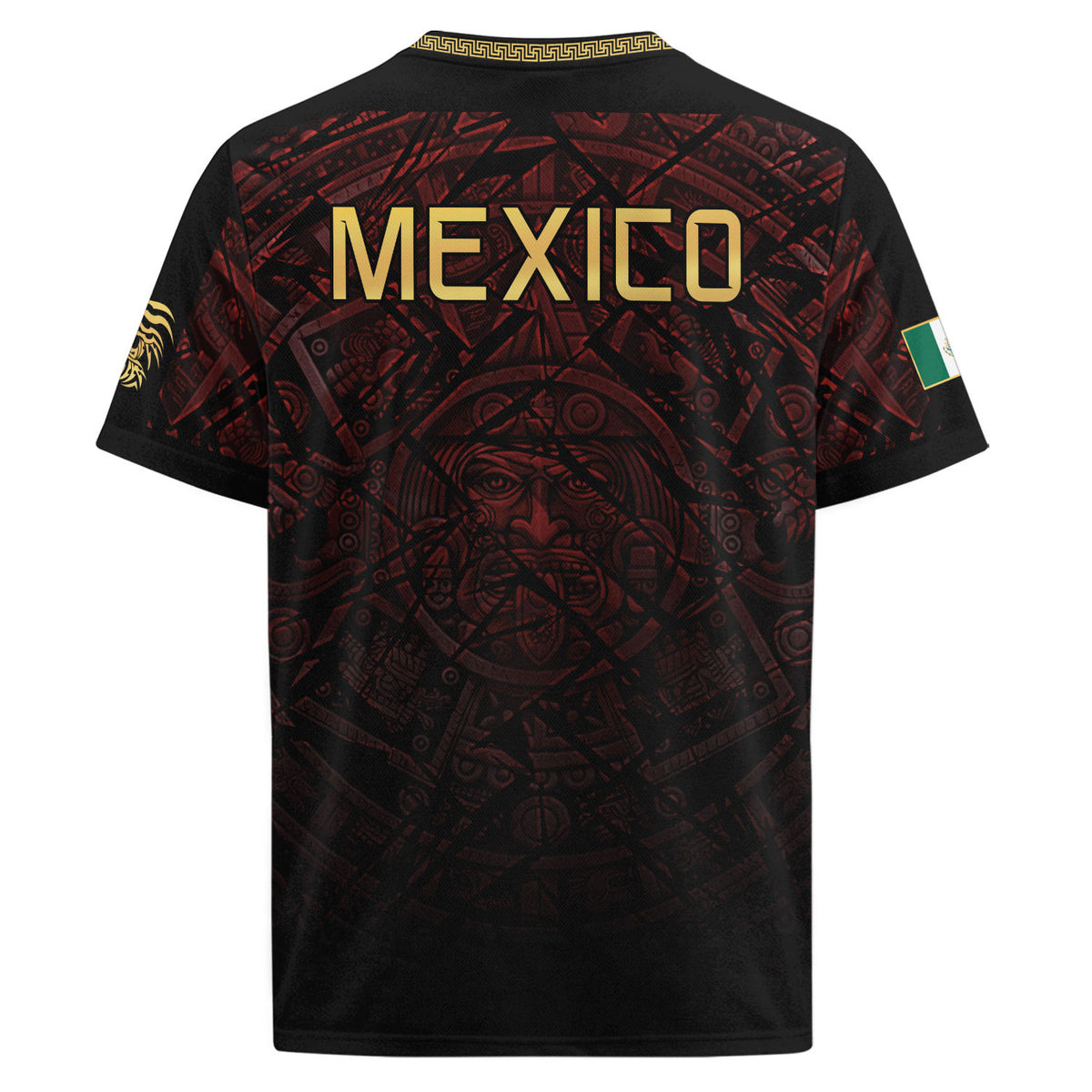 Camiseta de fútbol premium con emblema de águila azteca verde y dorado de México