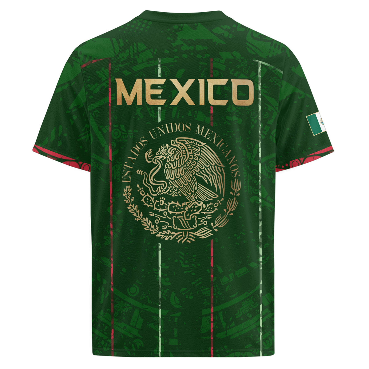 Camiseta de fútbol premium con emblema de águila azteca verde y dorado de México