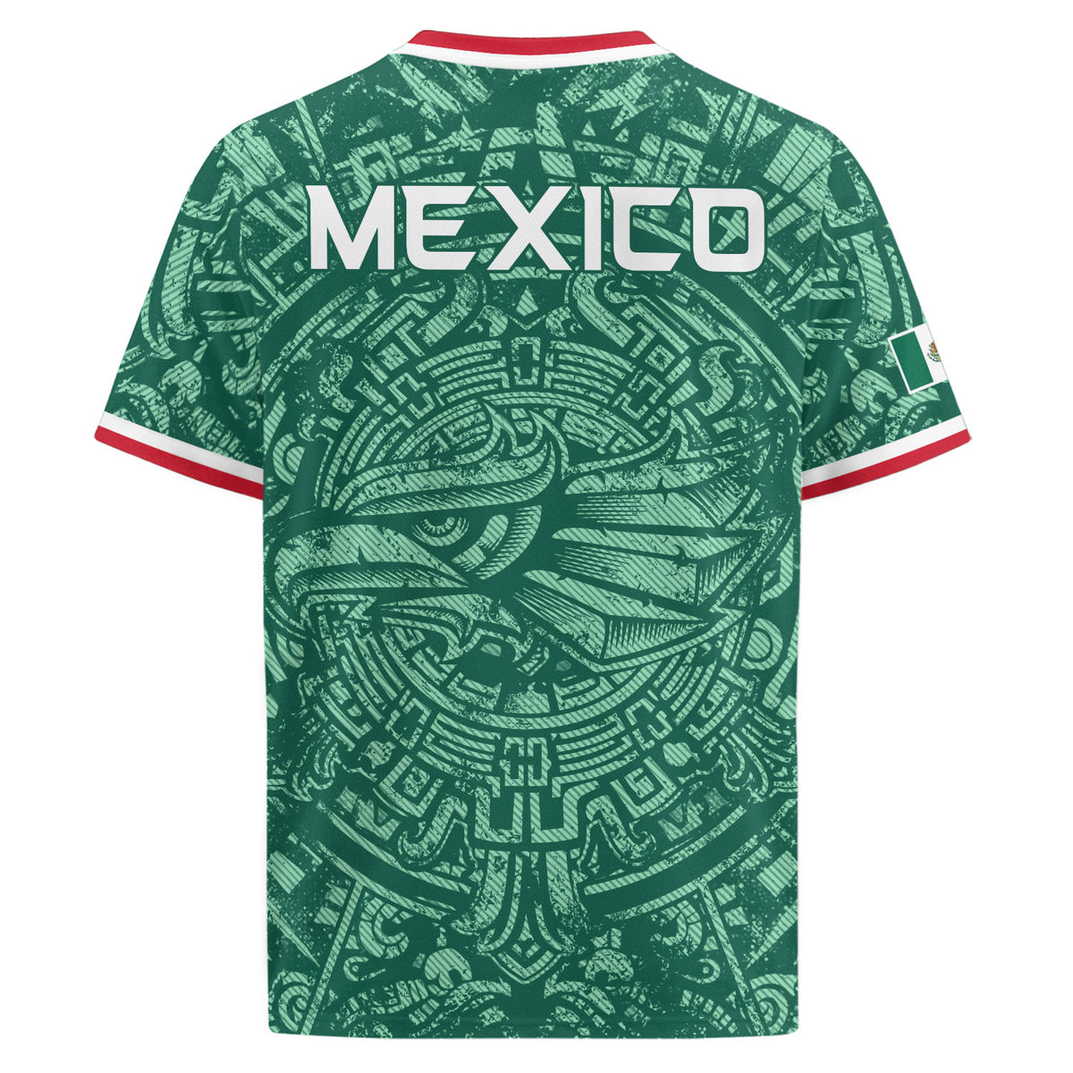 Camiseta de fútbol premium con emblema de águila azteca verde y dorado de México