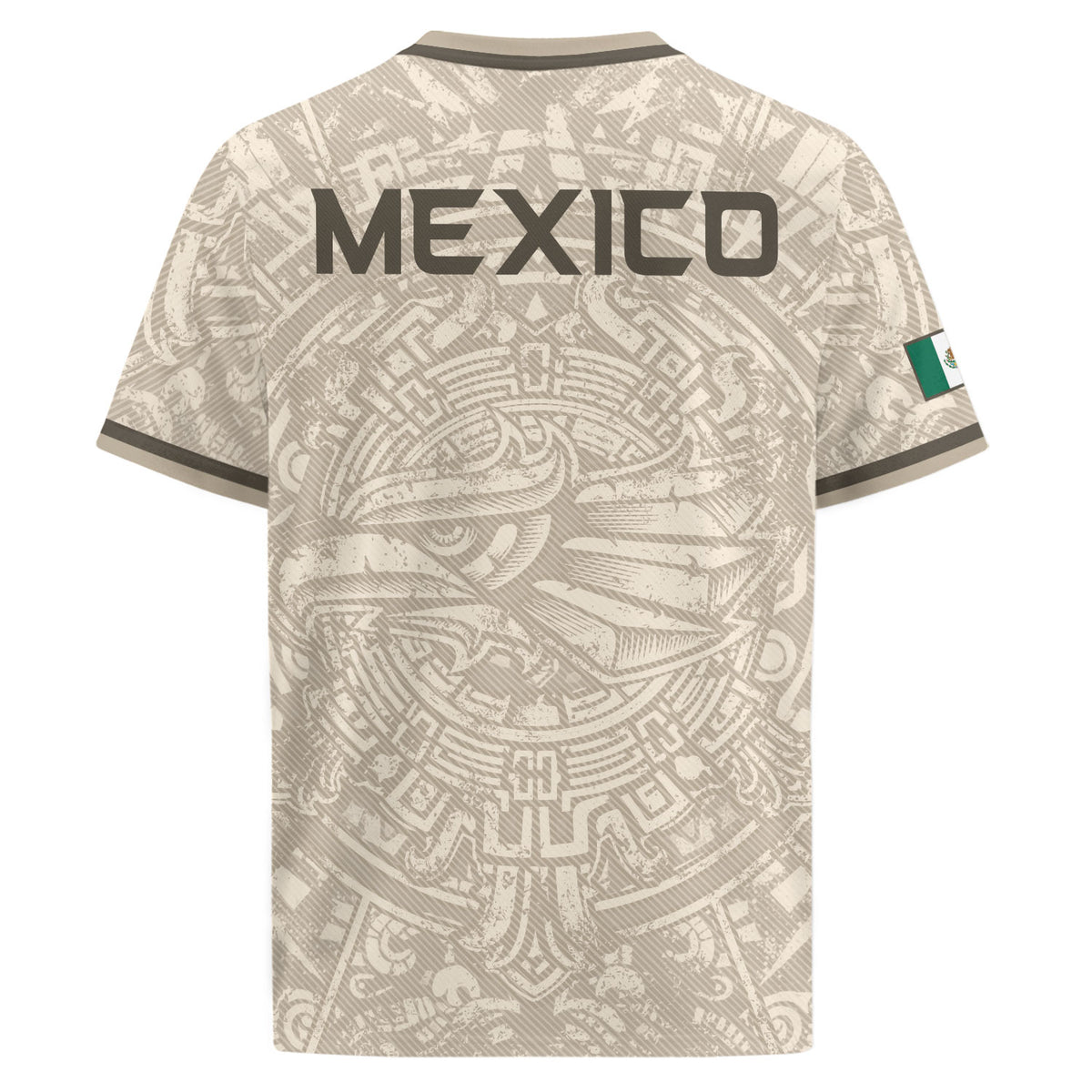 Camiseta de fútbol premium con emblema de águila azteca verde y dorado de México