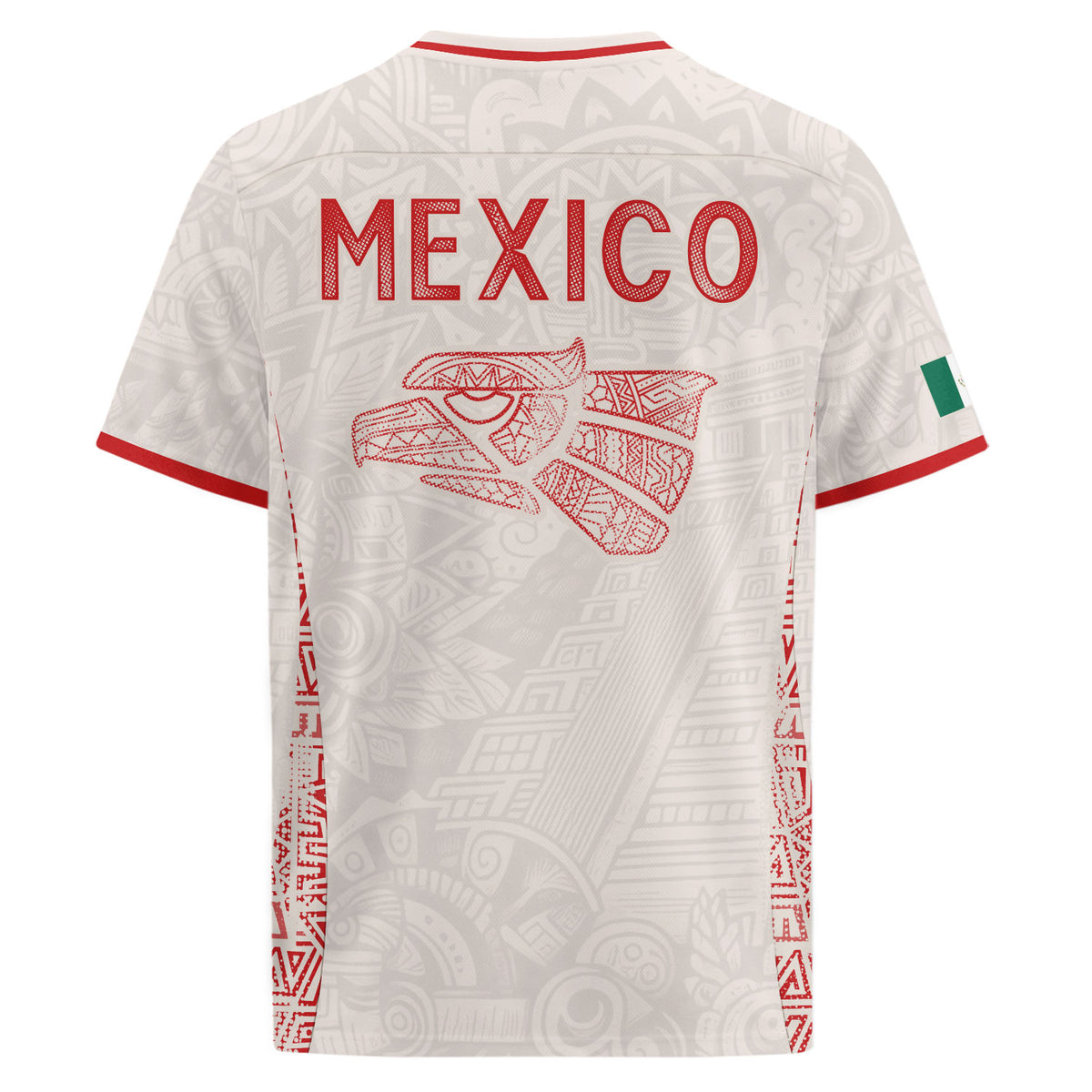 Camiseta de fútbol premium con emblema de águila azteca verde y dorado de México