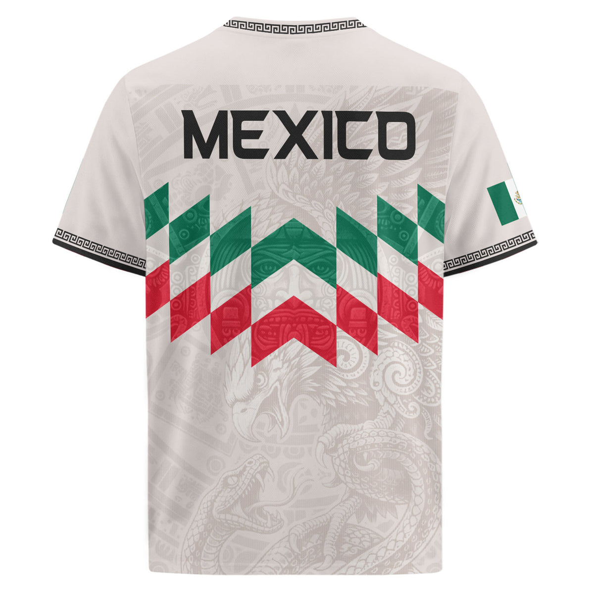 Camiseta de fútbol premium con emblema de águila azteca verde y dorado de México