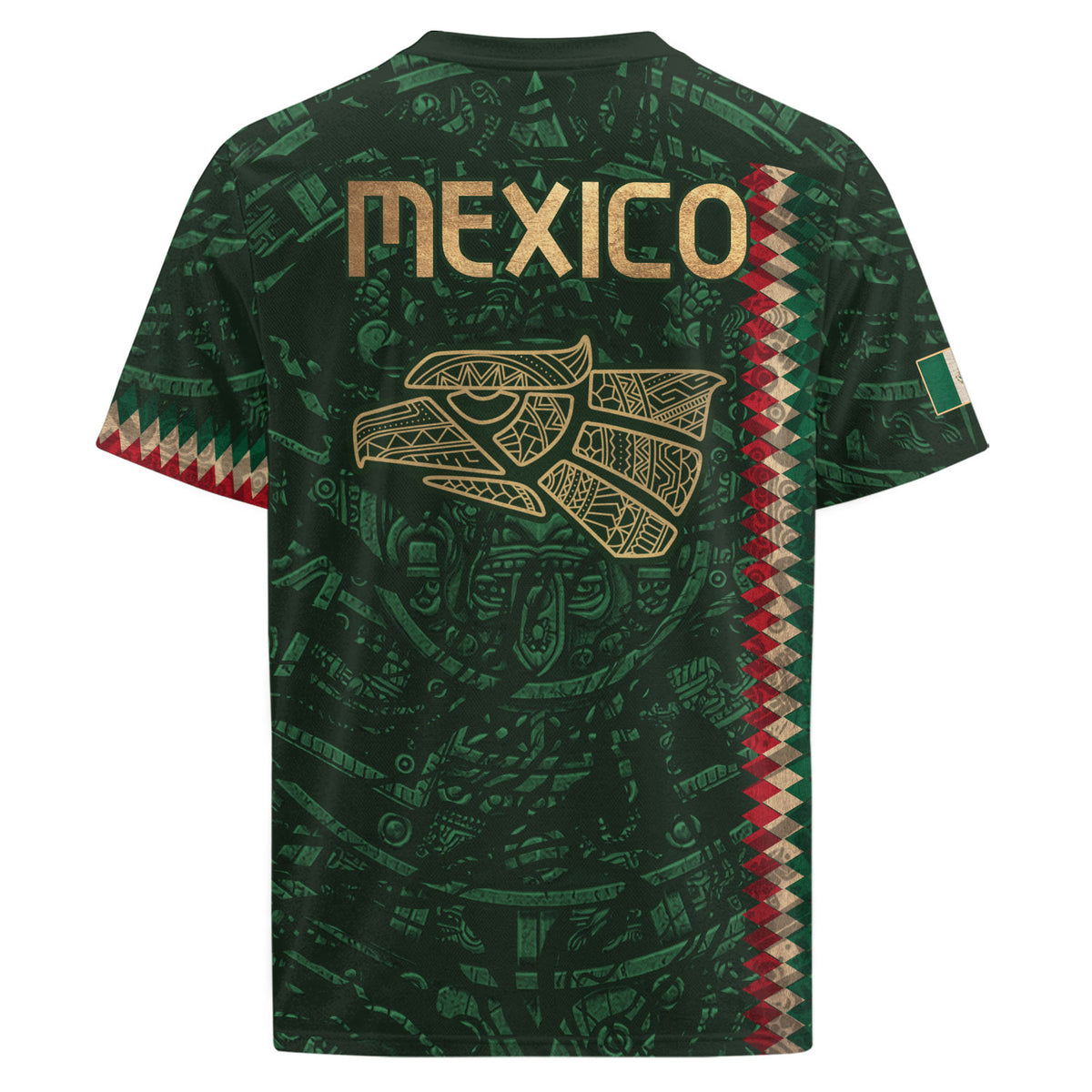 Mexico Soccer Jersey Green Gold Aztec Sun Stone - Mexico National Team Fan Heritage Shirt