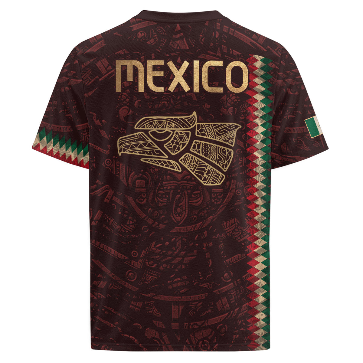 Camiseta de fútbol premium con emblema de águila azteca verde y dorado de México