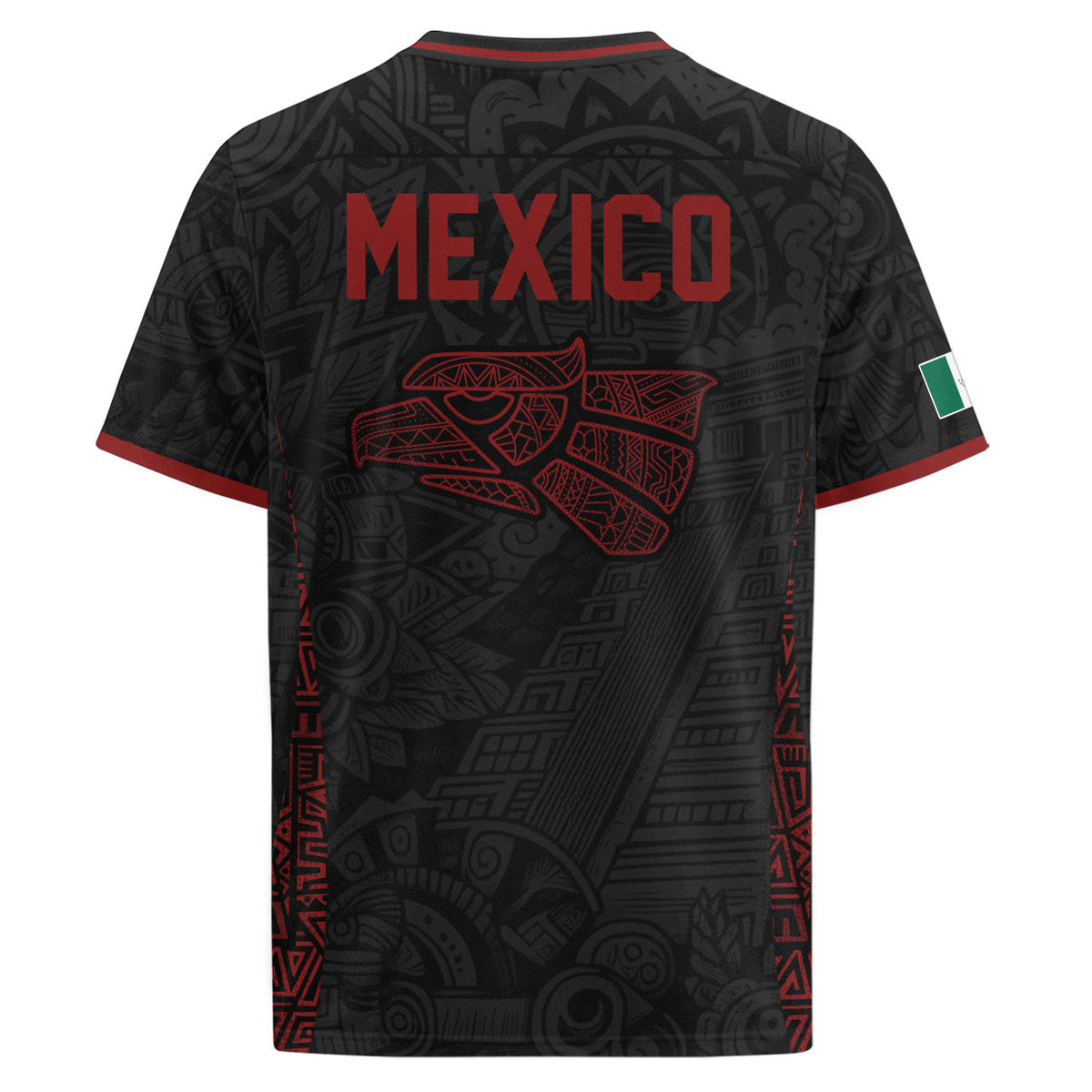 Mexico Soccer Jersey Men Black Red Aztec Cross Warrior Mexican Football Shirt