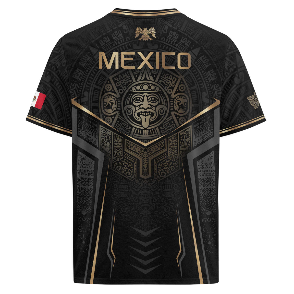 Camiseta de fútbol premium con emblema de águila azteca verde y dorado de México