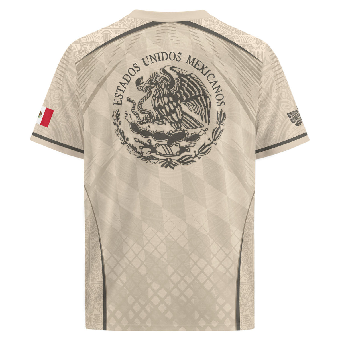 Camiseta de fútbol premium con emblema de águila azteca verde y dorado de México