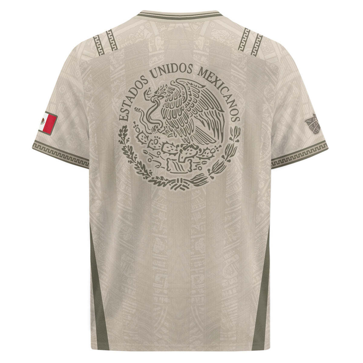 Camiseta de fútbol premium con emblema de águila azteca verde y dorado de México