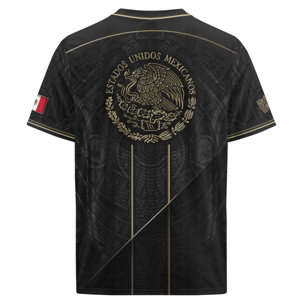 Camiseta de fútbol premium con emblema de águila azteca verde y dorado de México