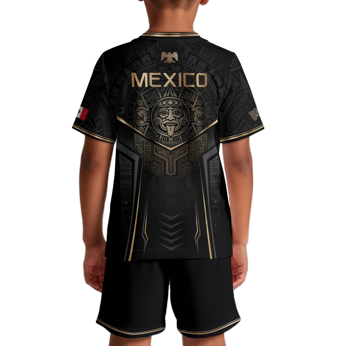 Camiseta de fútbol juvenil con estampado vertical del Águila Dorada Negra de México