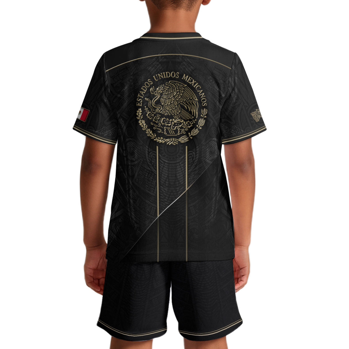 Mexico Youth Football Kit Black Gold Aztec Design Kids Soccer Uniform Elite Sportswear Top