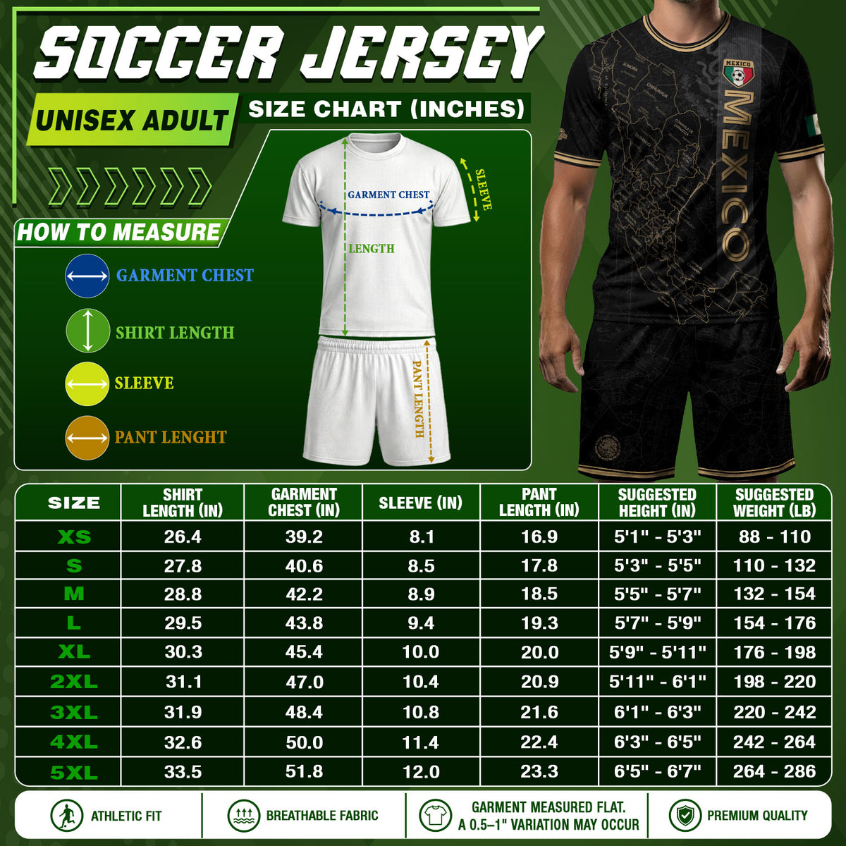 Camiseta de fútbol con el mapa de la herencia de México en negro y detalles aztecas dorados