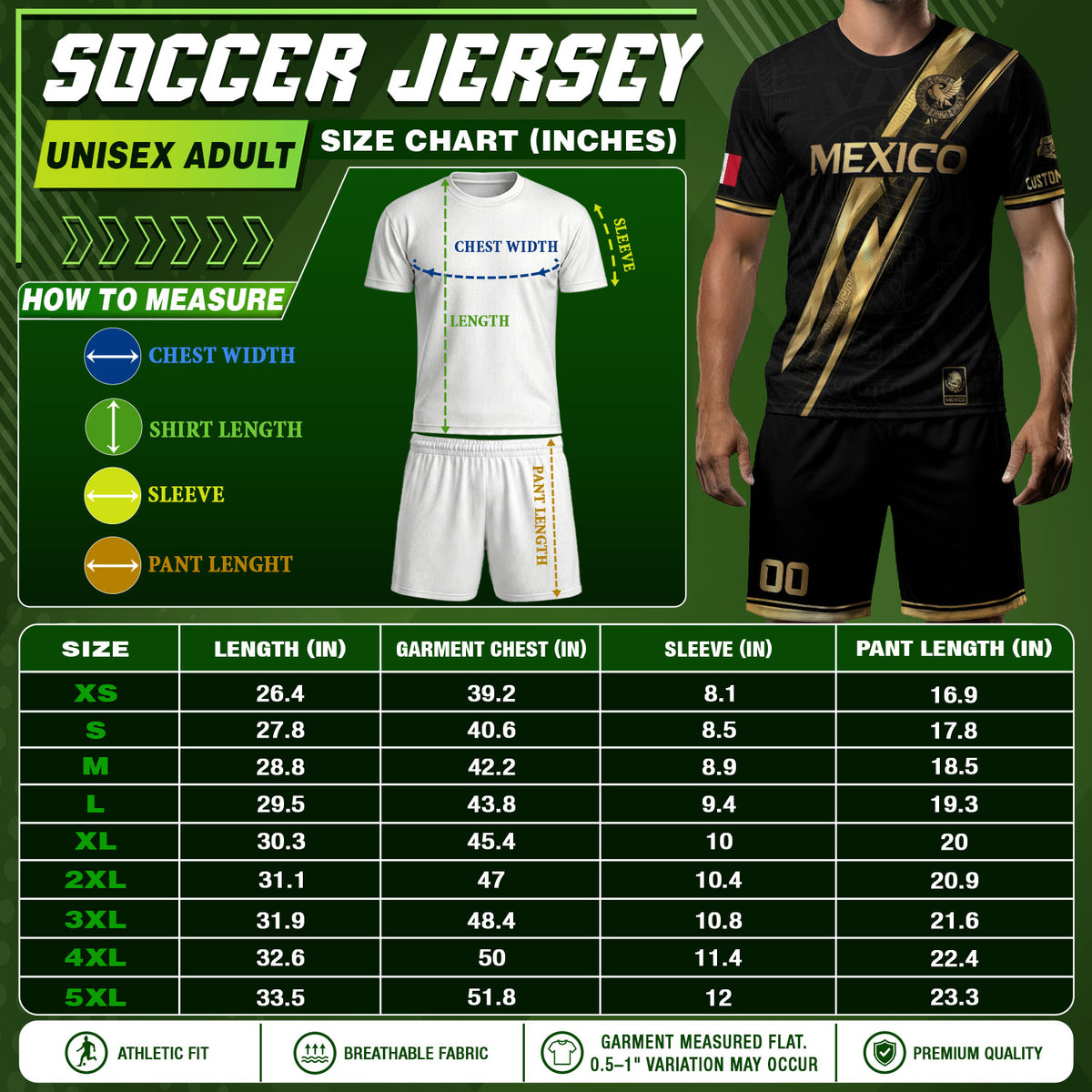 Camiseta de fútbol personalizada de México en negro y dorado con diseño de rayas del mapa de la herencia
