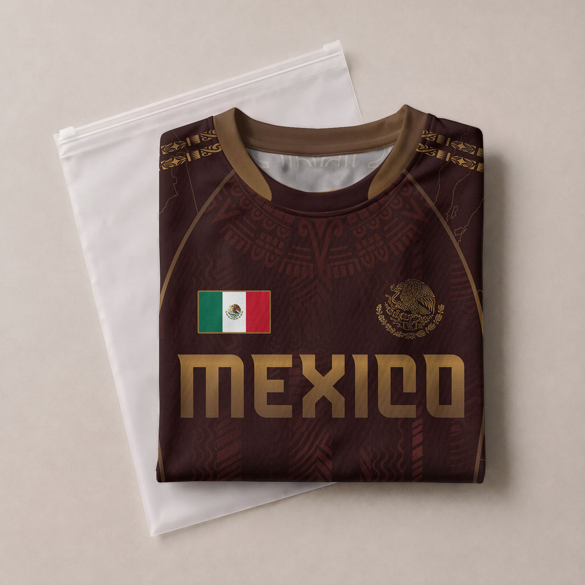 Camiseta de fútbol de México para niños personalizada, diseño de herencia azteca granate