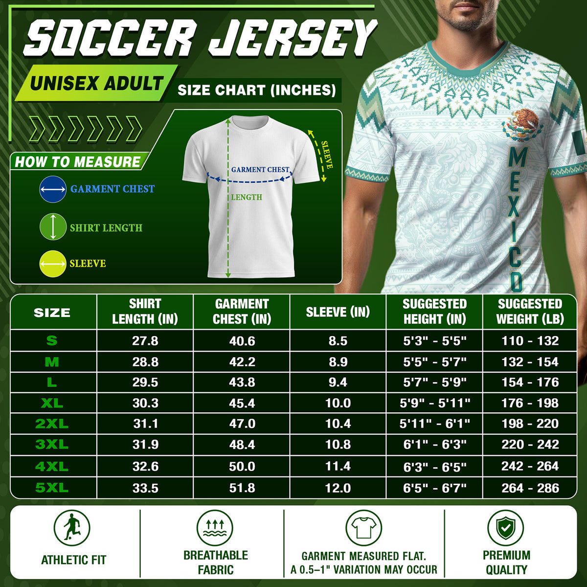 Mexico Soccer Jersey Men Aztec Calendar White Teal Adult Football Shirt Sportswear Tee