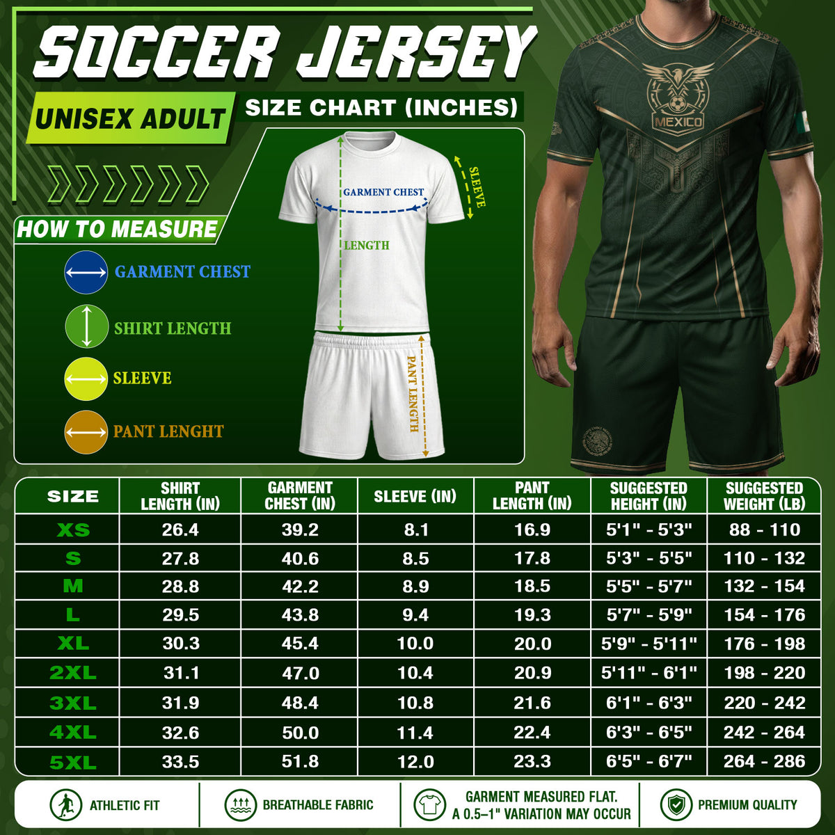 Camiseta de fútbol premium con emblema de águila azteca verde y dorado de México