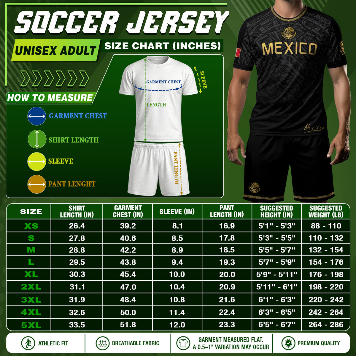 Camiseta de fútbol premium con emblema de águila azteca verde y dorado de México