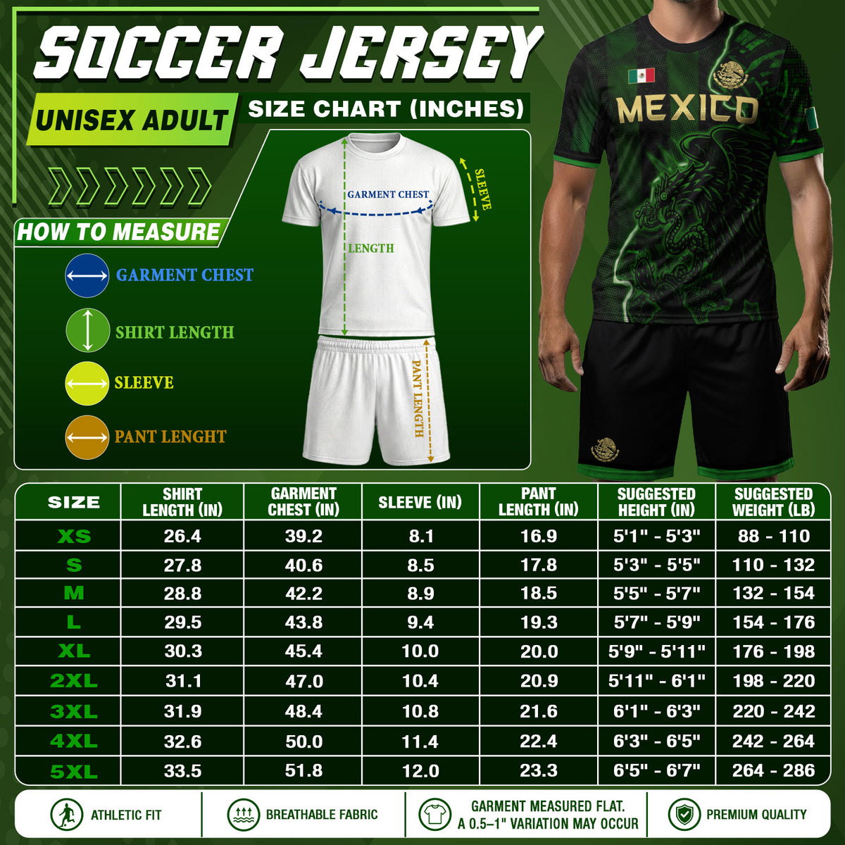 Camiseta de fútbol premium con emblema de águila azteca verde y dorado de México