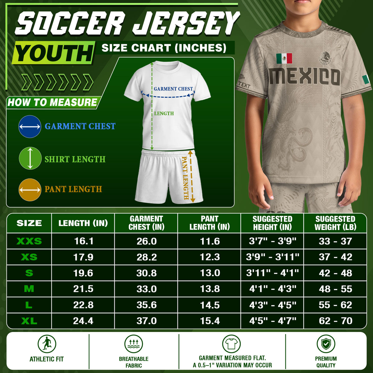 Camiseta de fútbol de México para niños personalizada con diseño de águila azteca beige