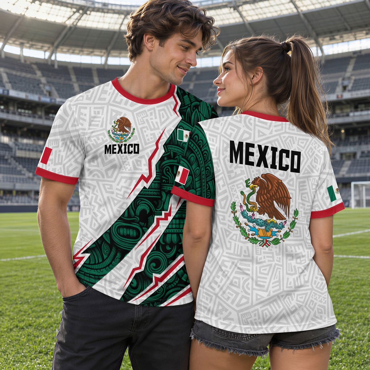 Camiseta de fútbol con diseño de águila azteca blanca de México