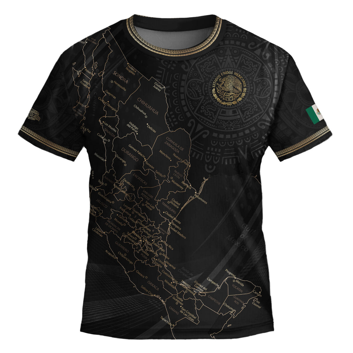 Mexico Kids Soccer Jersey Black Gold Map Aztec Pattern