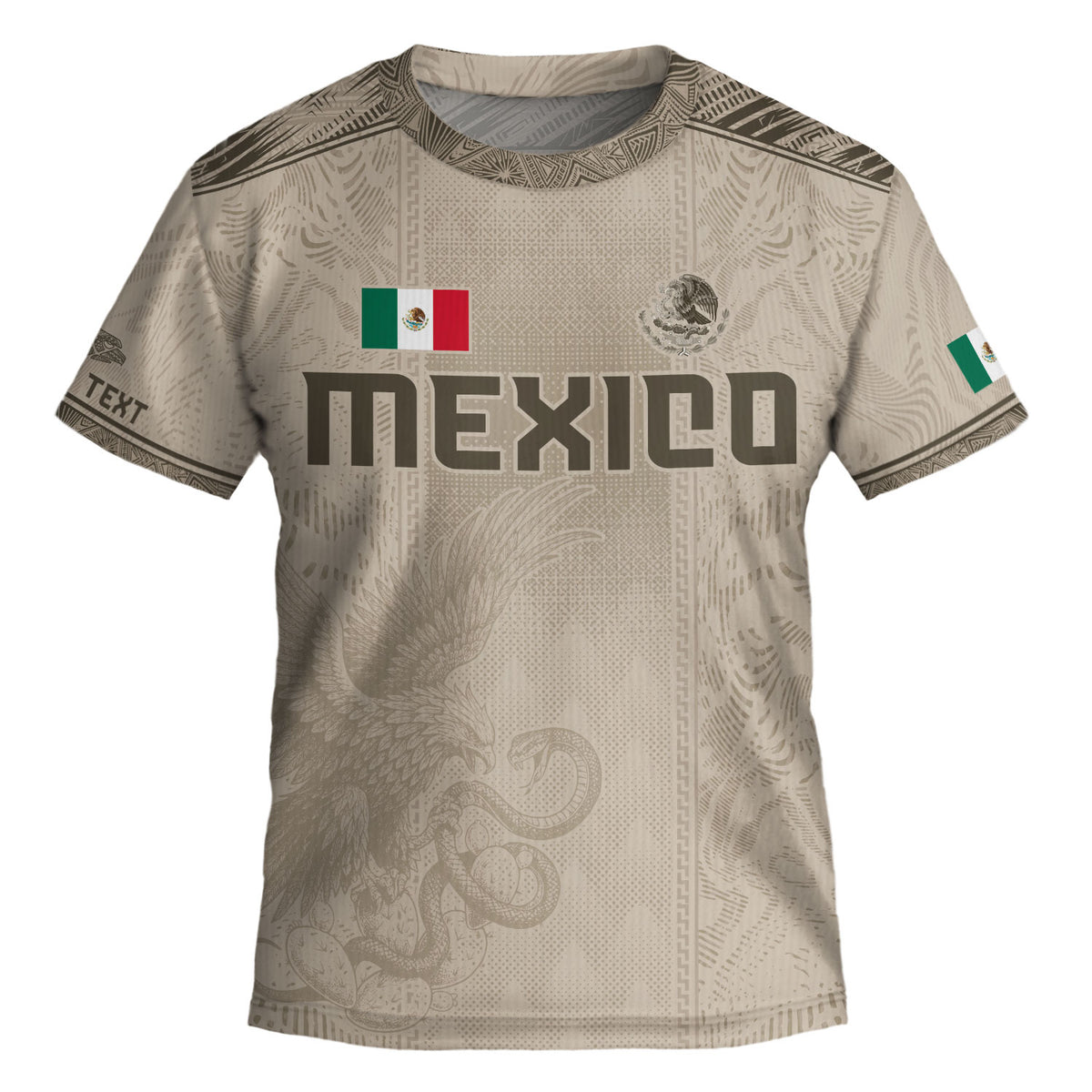 Camiseta de fútbol de México para niños personalizada con diseño de águila azteca beige