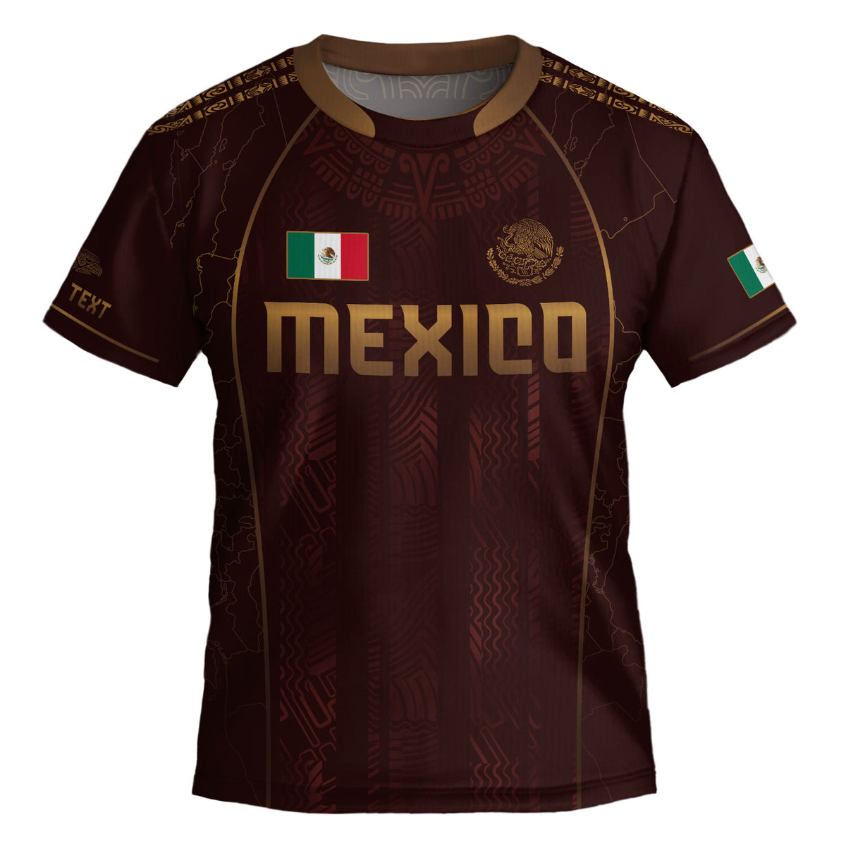 Camiseta de fútbol de México para niños personalizada, diseño de herencia azteca granate