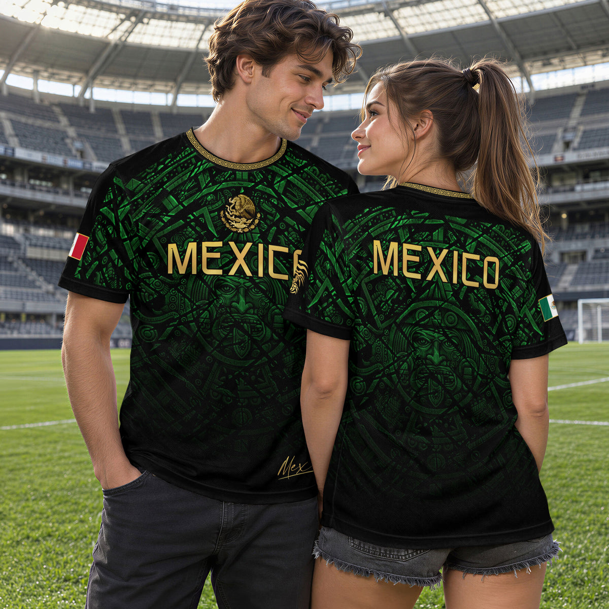 Mexico Soccer Jersey Green Black Aztec Sun Stone - Mexico Fan Heritage Style Shirt For Men, For Women