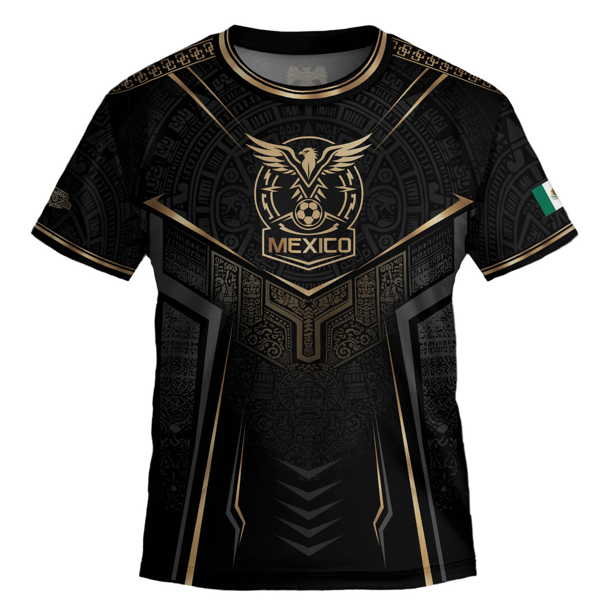 Camiseta de fútbol juvenil con estampado vertical del Águila Dorada Negra de México