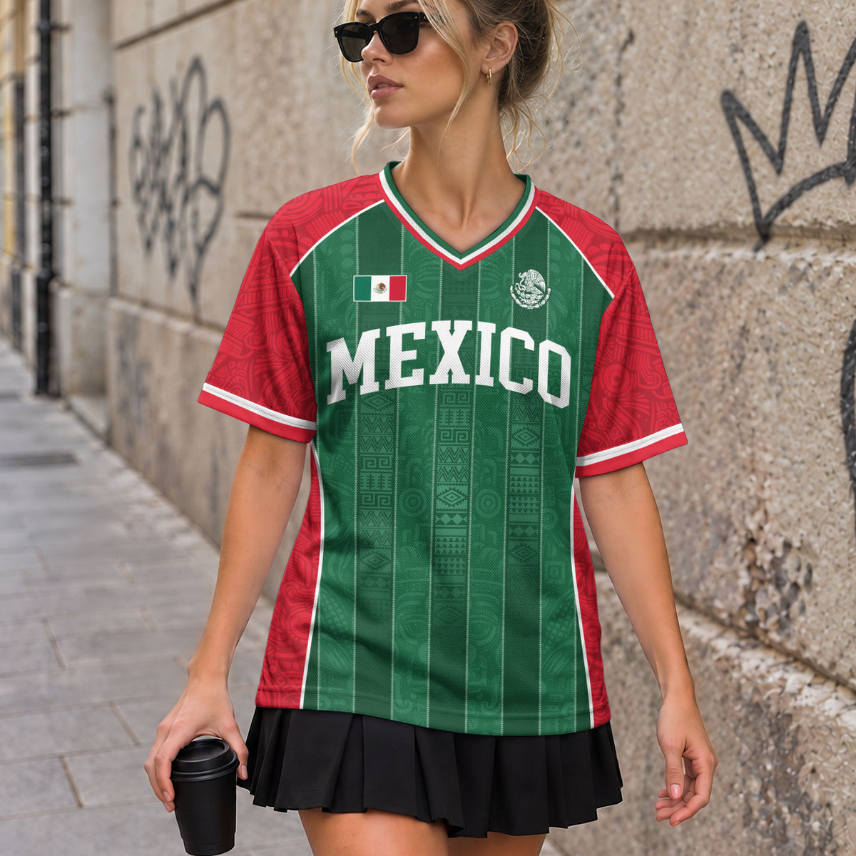 Mexico Soccer Jersey Unisex V Neck Shirt Traditional Mexican Football Fan Apparel