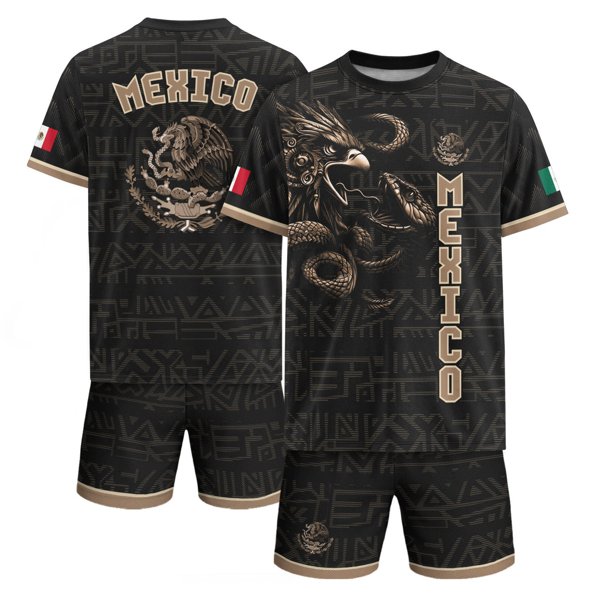 Mexico Soccer Jersey Black Gold Eagle Serpent Design