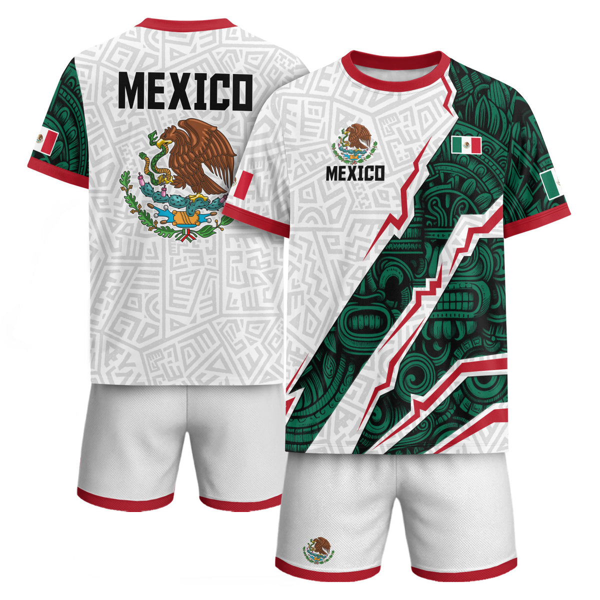 Mexico White Aztec Eagle Design Soccer Jersey For Men, For Women