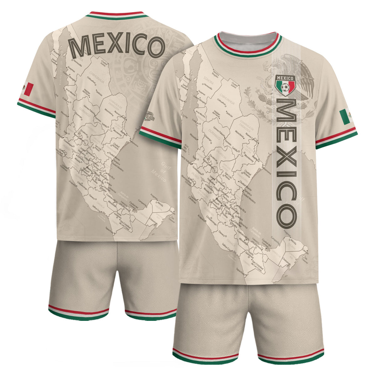 Beige Mexico Soccer Jersey with Map Inspired Design