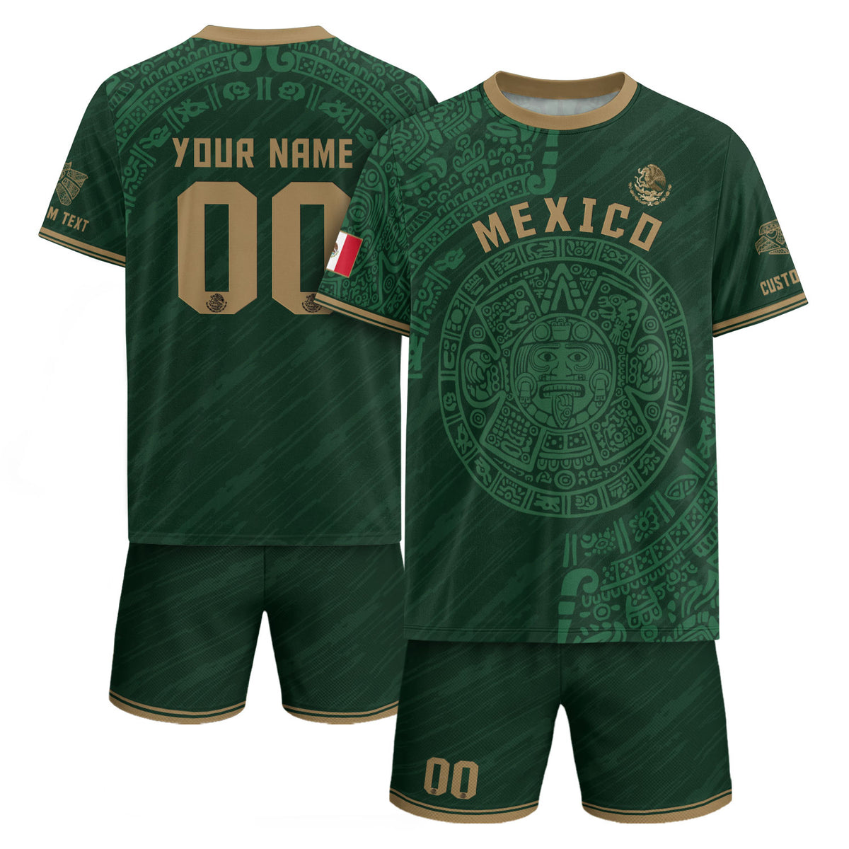Custom Mexico Soccer Jersey Aztec Calendar Green Edition