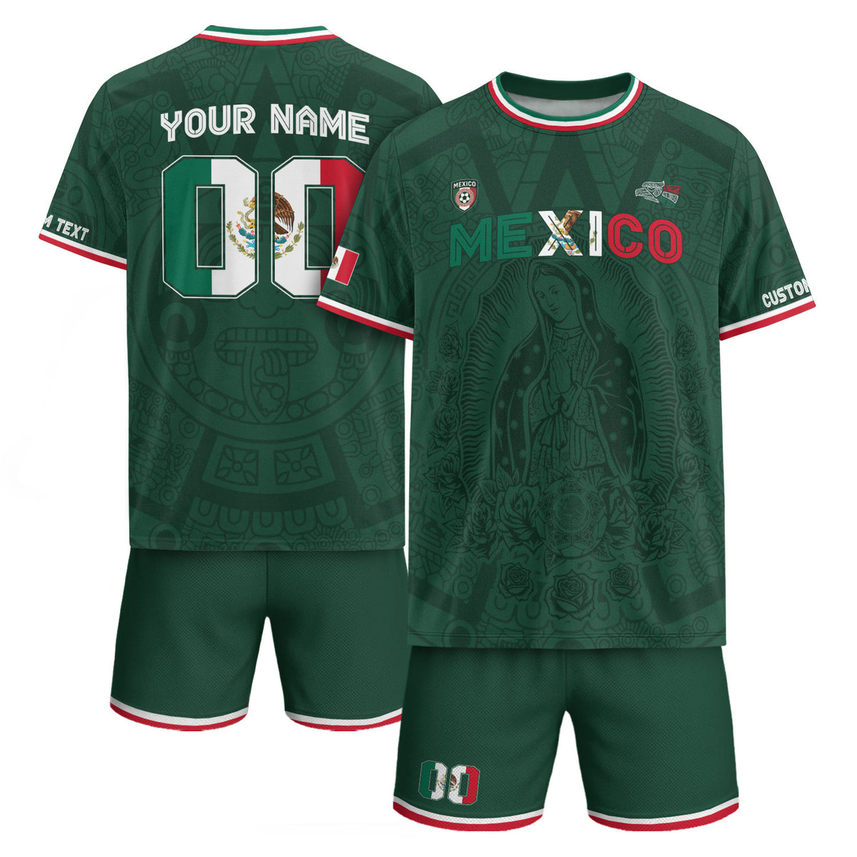 Custom Mexico Green Virgin of Guadalupe Soccer Jersey