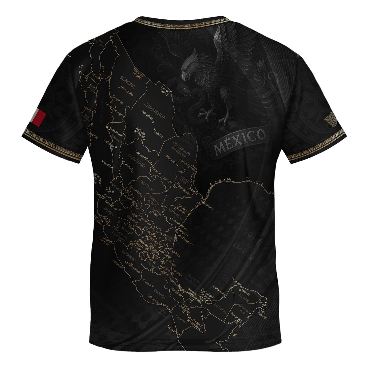 Mexico Kids Soccer Jersey Black Gold Map Aztec Pattern