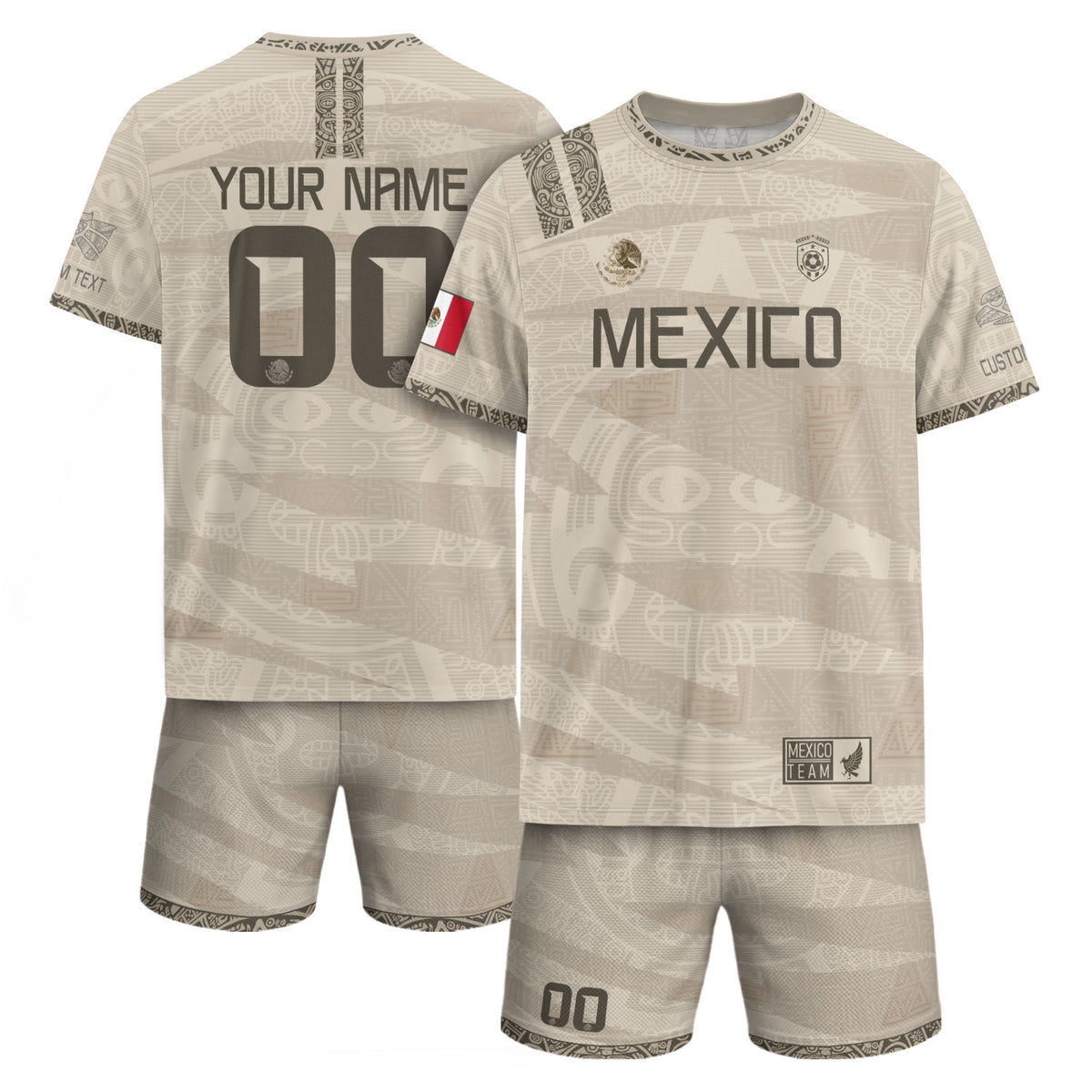 Custom Mexico Beige Aztec Pattern Soccer Jersey